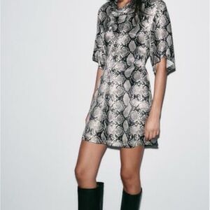 Zara Black and Gray Snake Print Mini Dress